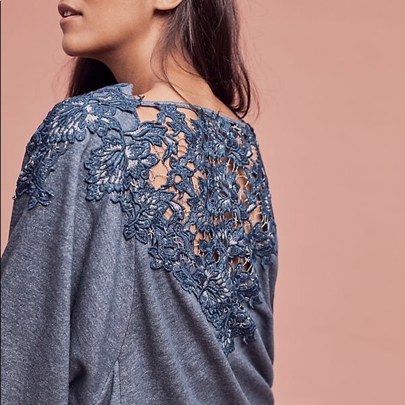 Meadow Rue Bria Lace Back Pullover Teal Silver XS - Picture 5 of 8